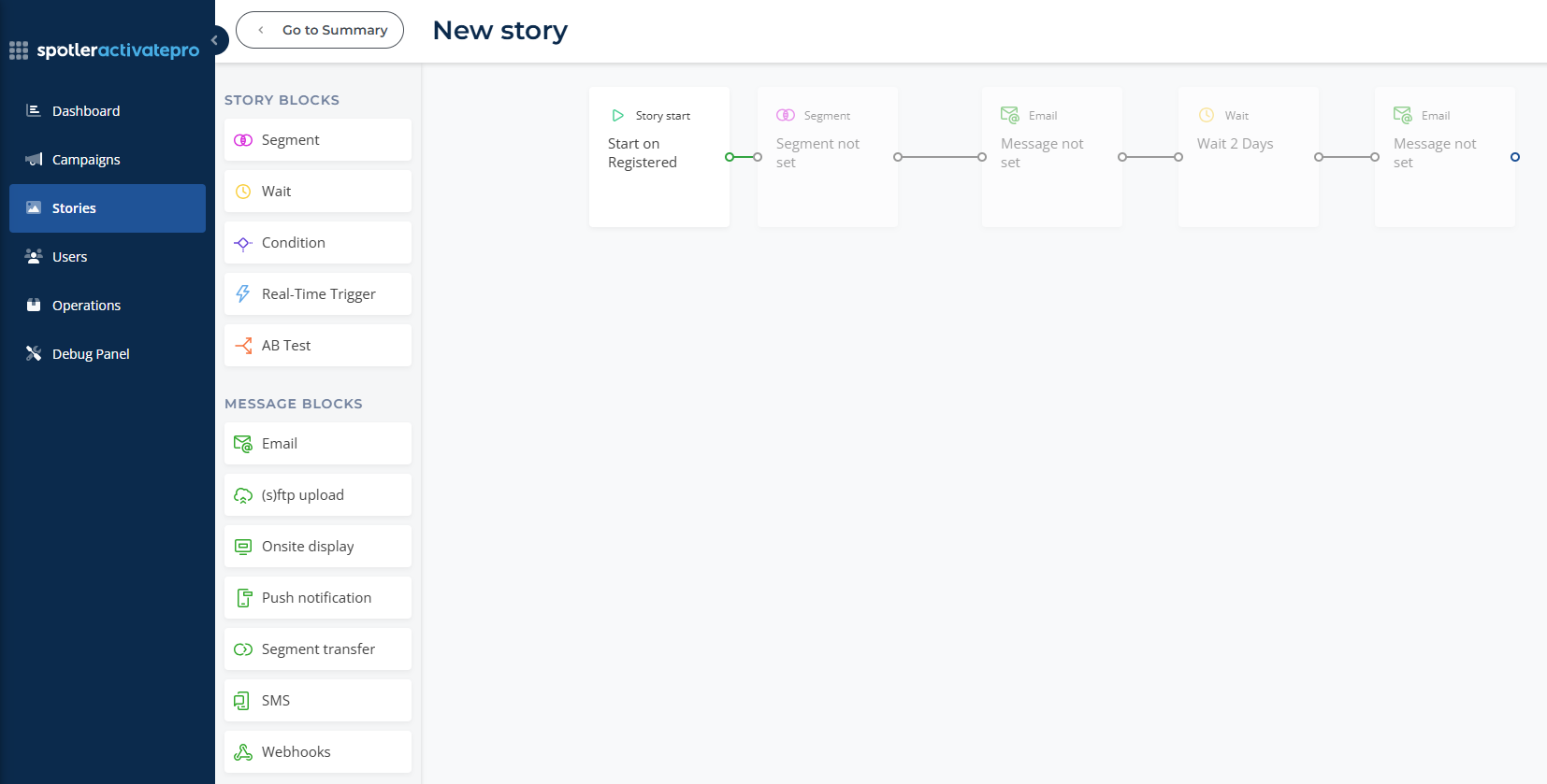 Building a new story in Spotler ActivatePro